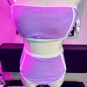 Kona Sol purple w/white trim 2-piece high waisted swim suit set size medium 8-10